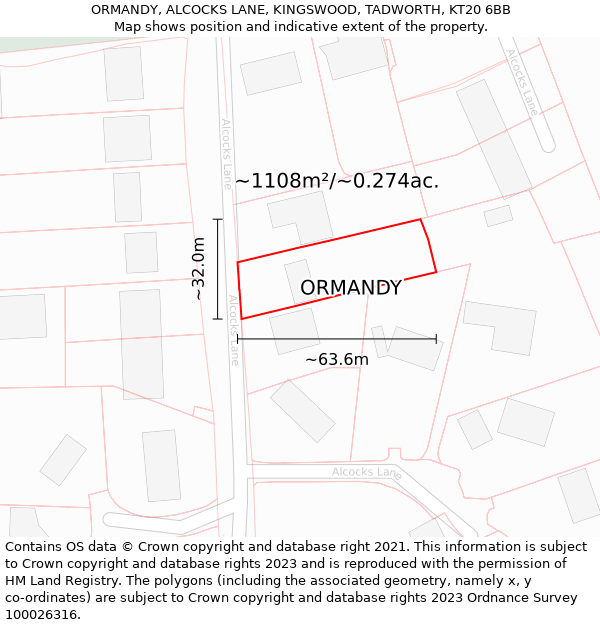 ORMANDY, ALCOCKS LANE, KINGSWOOD, TADWORTH, KT20 6BB: Plot and title map