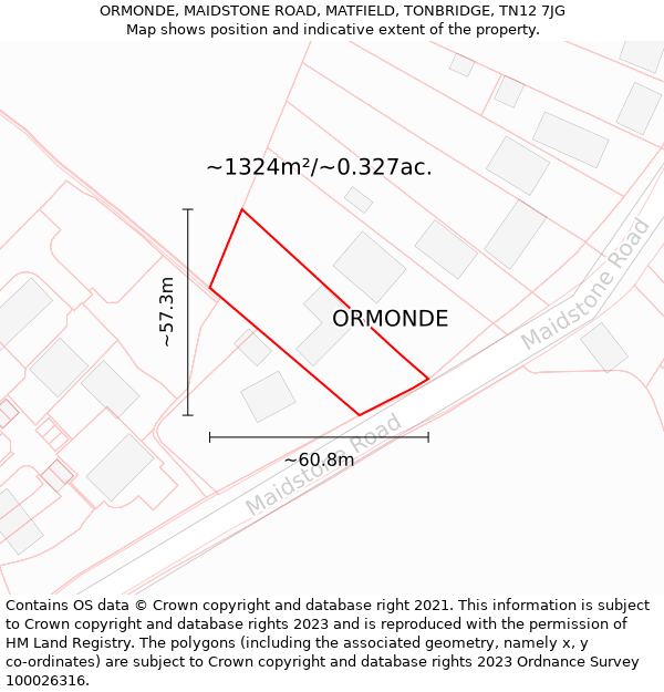 ORMONDE, MAIDSTONE ROAD, MATFIELD, TONBRIDGE, TN12 7JG: Plot and title map