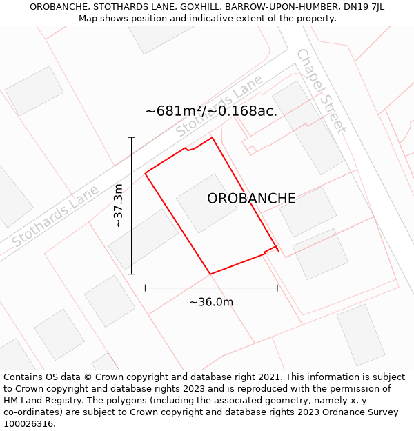 OROBANCHE, STOTHARDS LANE, GOXHILL, BARROW-UPON-HUMBER, DN19 7JL: Plot and title map