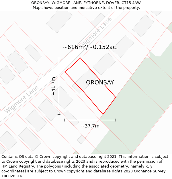 ORONSAY, WIGMORE LANE, EYTHORNE, DOVER, CT15 4AW: Plot and title map