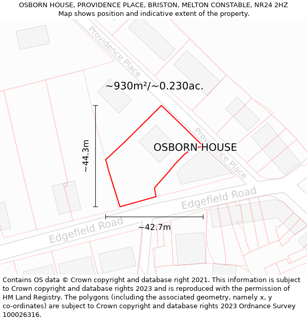 OSBORN HOUSE, PROVIDENCE PLACE, BRISTON, MELTON CONSTABLE, NR24 2HZ: Plot and title map