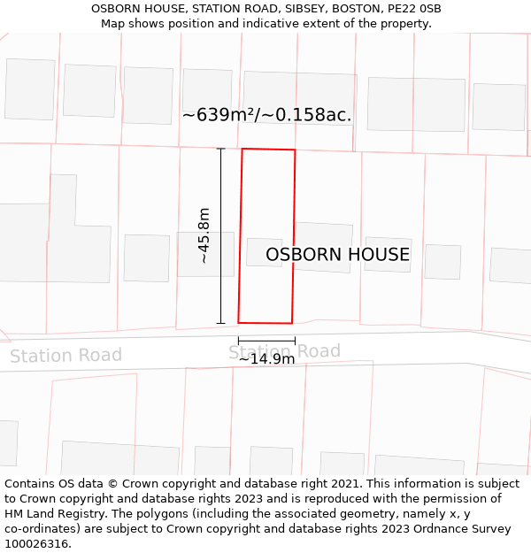 OSBORN HOUSE, STATION ROAD, SIBSEY, BOSTON, PE22 0SB: Plot and title map