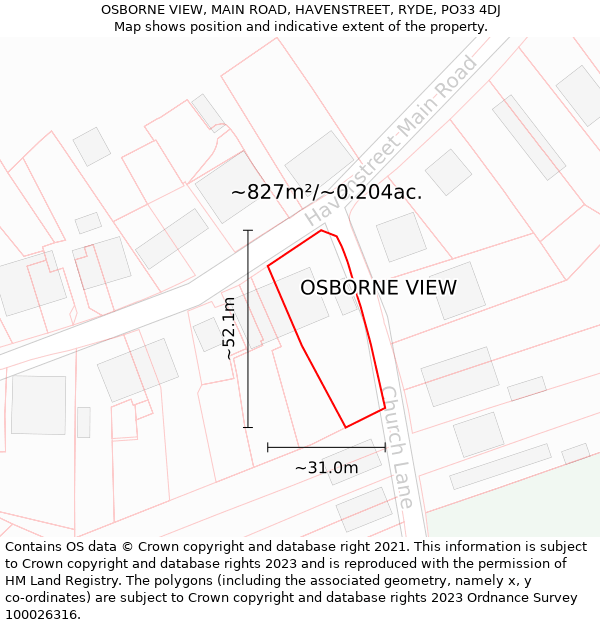 OSBORNE VIEW, MAIN ROAD, HAVENSTREET, RYDE, PO33 4DJ: Plot and title map