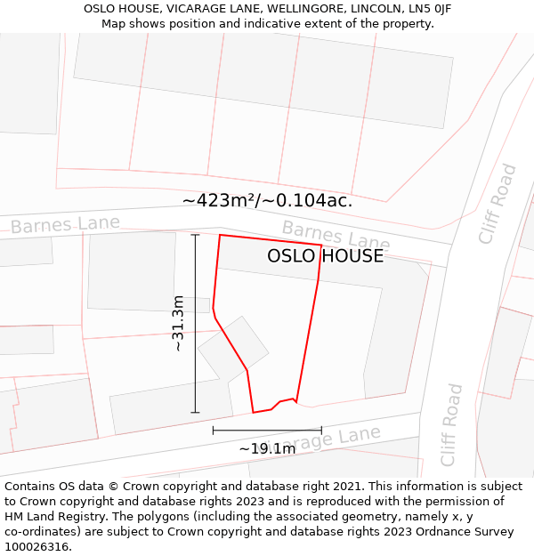 OSLO HOUSE, VICARAGE LANE, WELLINGORE, LINCOLN, LN5 0JF: Plot and title map