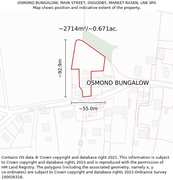 OSMOND BUNGALOW, MAIN STREET, OSGODBY, MARKET RASEN, LN8 3PA: Plot and title map