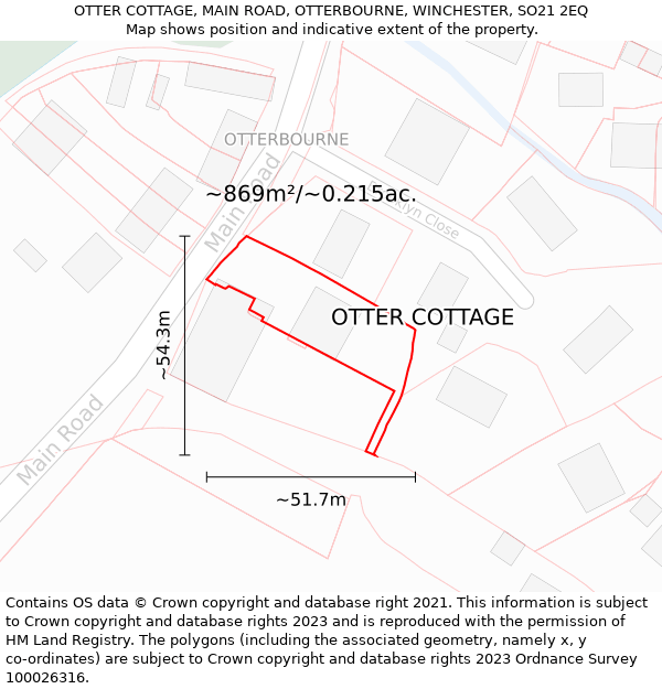 OTTER COTTAGE, MAIN ROAD, OTTERBOURNE, WINCHESTER, SO21 2EQ: Plot and title map