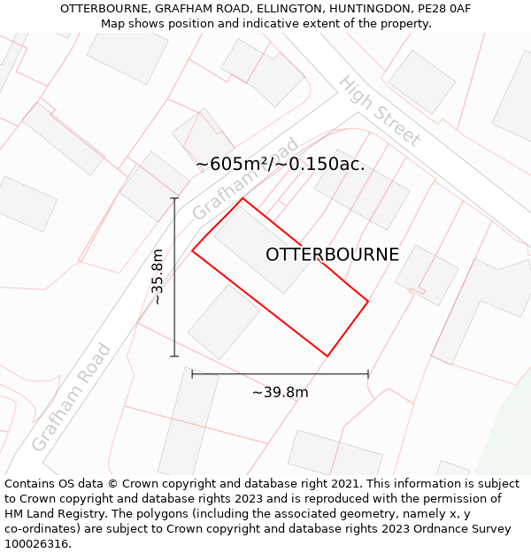 OTTERBOURNE, GRAFHAM ROAD, ELLINGTON, HUNTINGDON, PE28 0AF: Plot and title map