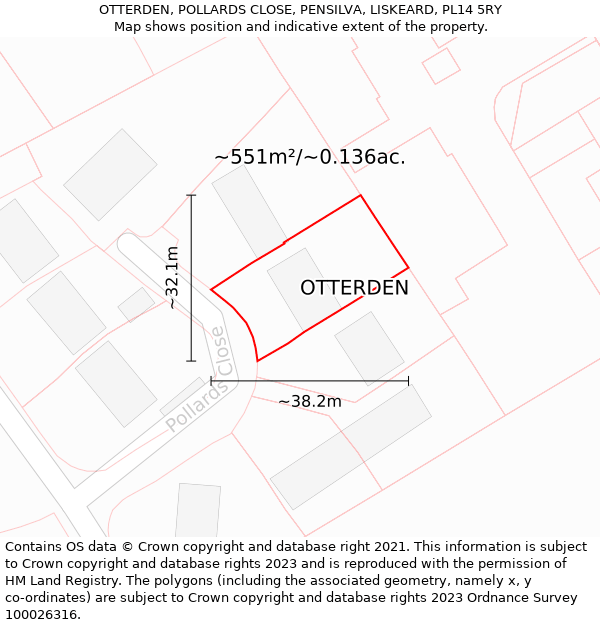 OTTERDEN, POLLARDS CLOSE, PENSILVA, LISKEARD, PL14 5RY: Plot and title map