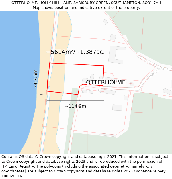 OTTERHOLME, HOLLY HILL LANE, SARISBURY GREEN, SOUTHAMPTON, SO31 7AH: Plot and title map