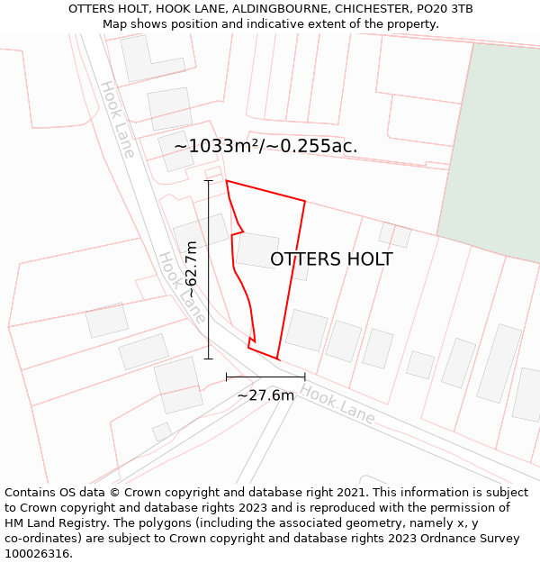 OTTERS HOLT, HOOK LANE, ALDINGBOURNE, CHICHESTER, PO20 3TB: Plot and title map