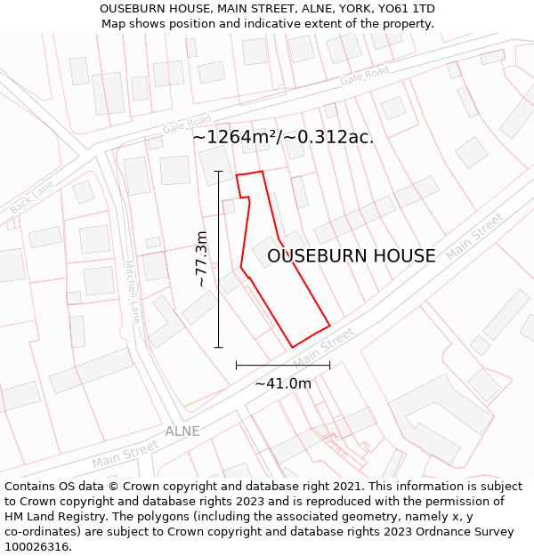 OUSEBURN HOUSE, MAIN STREET, ALNE, YORK, YO61 1TD: Plot and title map