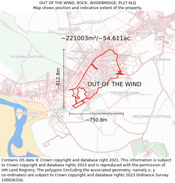 OUT OF THE WIND, ROCK, WADEBRIDGE, PL27 6LQ: Plot and title map