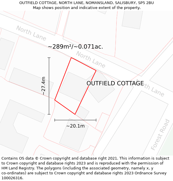 OUTFIELD COTTAGE, NORTH LANE, NOMANSLAND, SALISBURY, SP5 2BU: Plot and title map