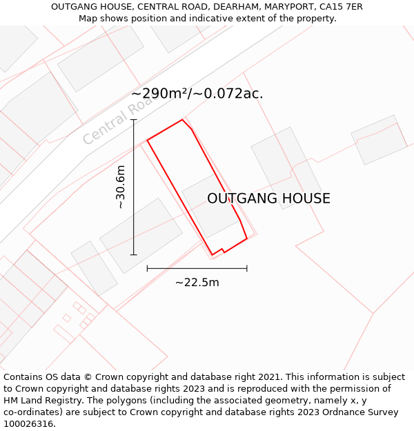 OUTGANG HOUSE, CENTRAL ROAD, DEARHAM, MARYPORT, CA15 7ER: Plot and title map