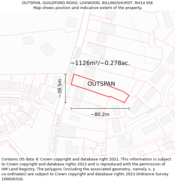 OUTSPAN, GUILDFORD ROAD, LOXWOOD, BILLINGSHURST, RH14 0SE: Plot and title map