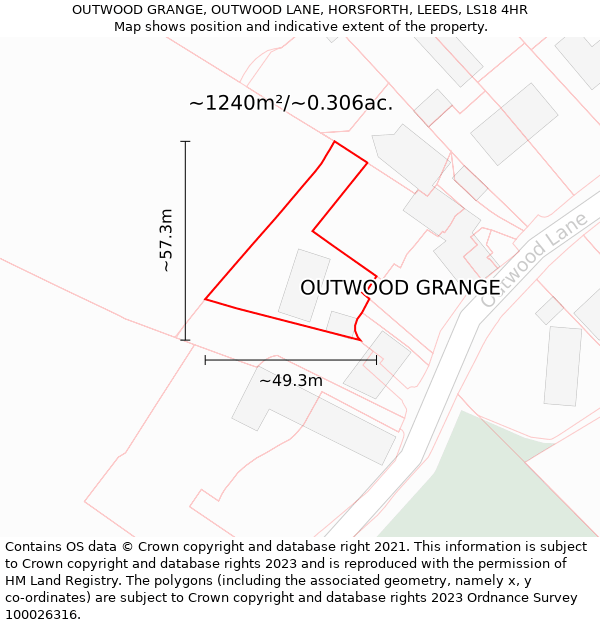 OUTWOOD GRANGE, OUTWOOD LANE, HORSFORTH, LEEDS, LS18 4HR: Plot and title map