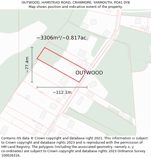 OUTWOOD, HAMSTEAD ROAD, CRANMORE, YARMOUTH, PO41 0YB: Plot and title map
