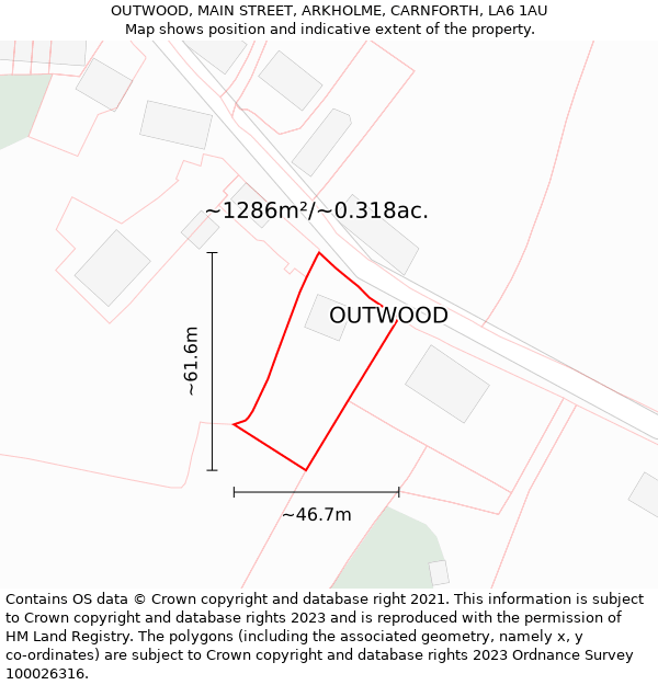 OUTWOOD, MAIN STREET, ARKHOLME, CARNFORTH, LA6 1AU: Plot and title map