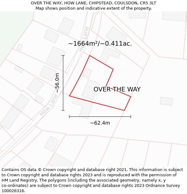 OVER THE WAY, HOW LANE, CHIPSTEAD, COULSDON, CR5 3LT: Plot and title map