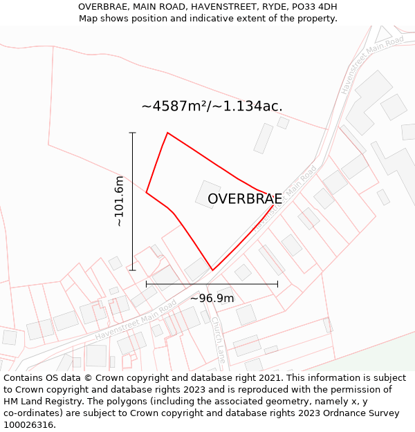 OVERBRAE, MAIN ROAD, HAVENSTREET, RYDE, PO33 4DH: Plot and title map