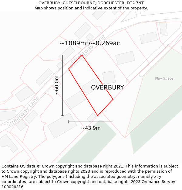 OVERBURY, CHESELBOURNE, DORCHESTER, DT2 7NT: Plot and title map