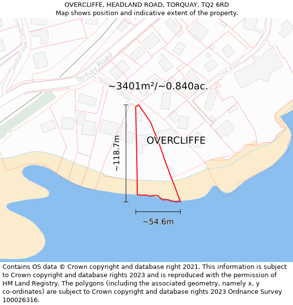 OVERCLIFFE, HEADLAND ROAD, TORQUAY, TQ2 6RD: Plot and title map