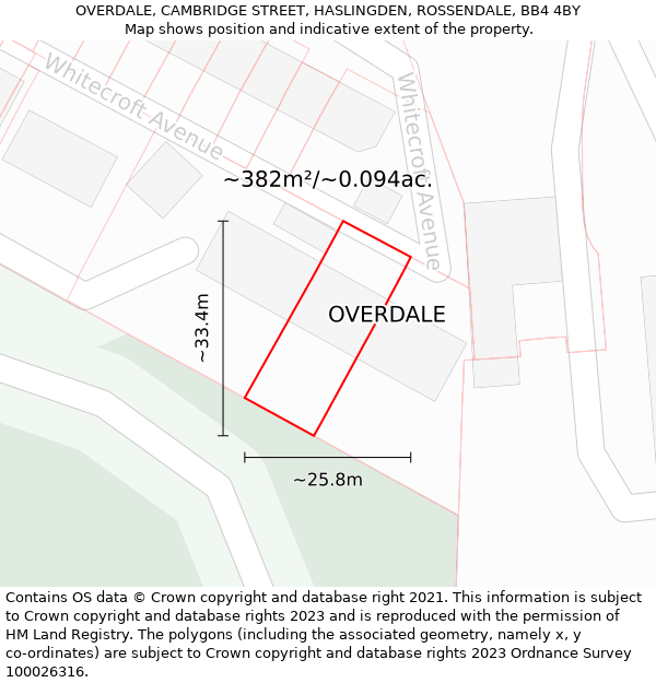 OVERDALE, CAMBRIDGE STREET, HASLINGDEN, ROSSENDALE, BB4 4BY: Plot and title map