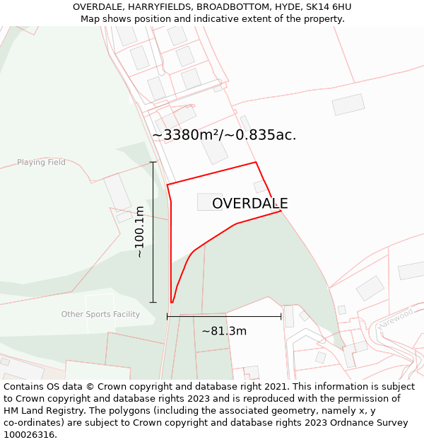 OVERDALE, HARRYFIELDS, BROADBOTTOM, HYDE, SK14 6HU: Plot and title map