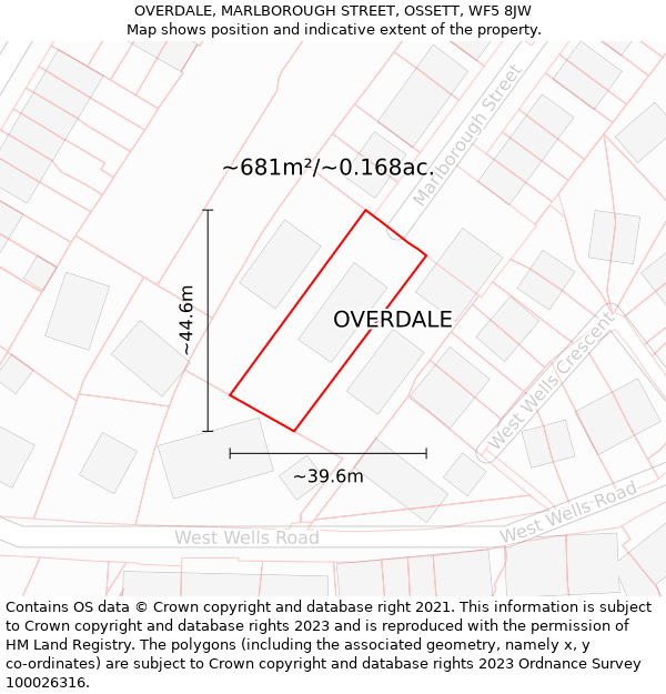 OVERDALE, MARLBOROUGH STREET, OSSETT, WF5 8JW: Plot and title map