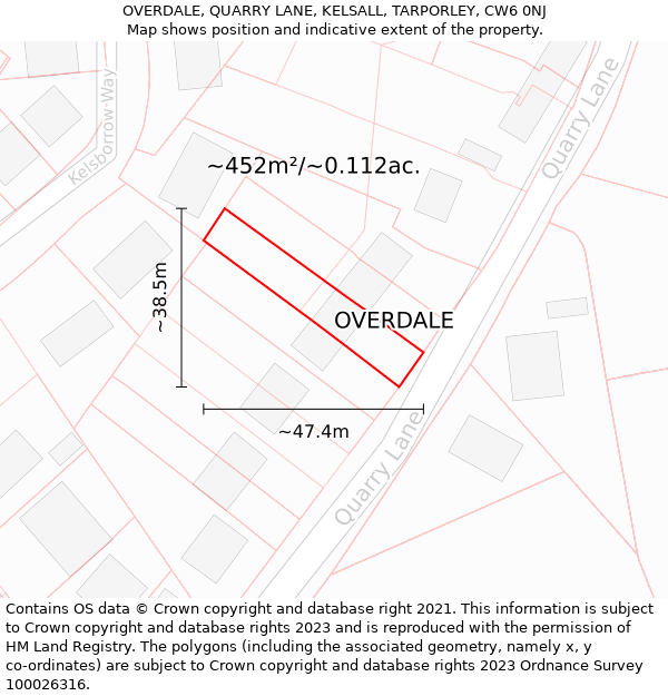 OVERDALE, QUARRY LANE, KELSALL, TARPORLEY, CW6 0NJ: Plot and title map