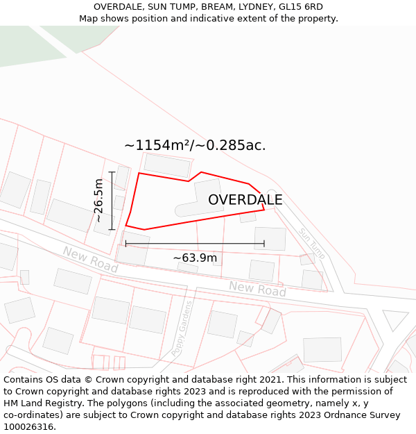 OVERDALE, SUN TUMP, BREAM, LYDNEY, GL15 6RD: Plot and title map