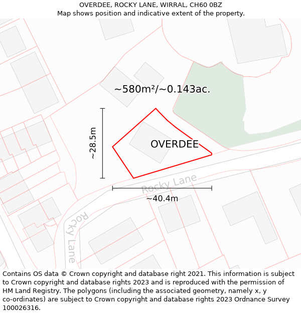 OVERDEE, ROCKY LANE, WIRRAL, CH60 0BZ: Plot and title map