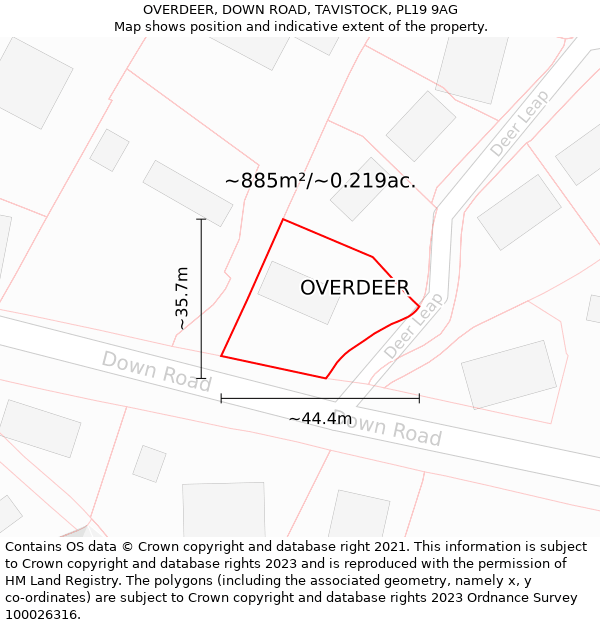 OVERDEER, DOWN ROAD, TAVISTOCK, PL19 9AG: Plot and title map