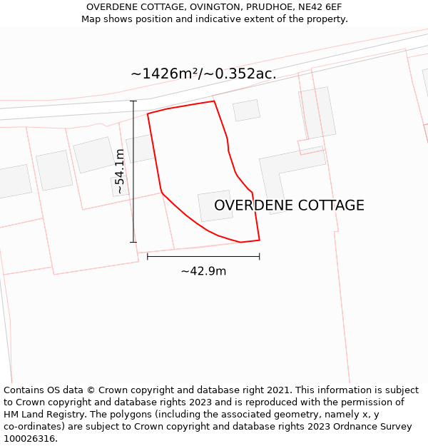 OVERDENE COTTAGE, OVINGTON, PRUDHOE, NE42 6EF: Plot and title map