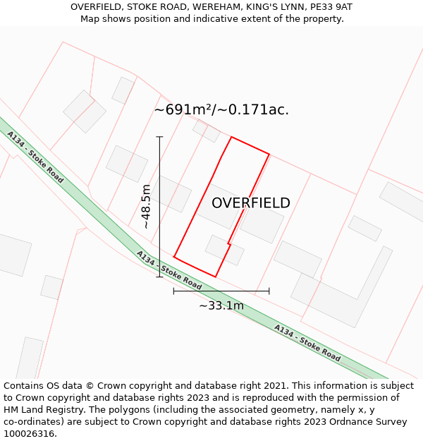 OVERFIELD, STOKE ROAD, WEREHAM, KING'S LYNN, PE33 9AT: Plot and title map