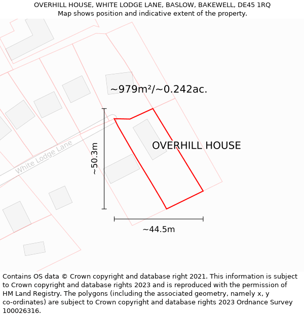 OVERHILL HOUSE, WHITE LODGE LANE, BASLOW, BAKEWELL, DE45 1RQ: Plot and title map