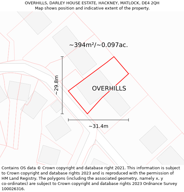 OVERHILLS, DARLEY HOUSE ESTATE, HACKNEY, MATLOCK, DE4 2QH: Plot and title map