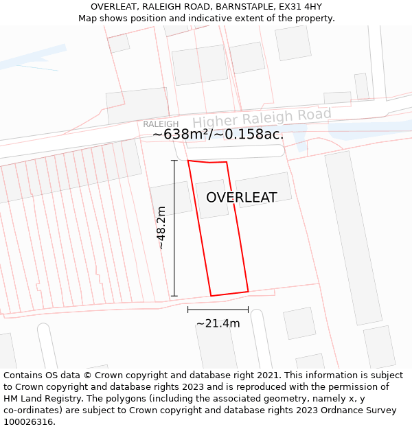 OVERLEAT, RALEIGH ROAD, BARNSTAPLE, EX31 4HY: Plot and title map
