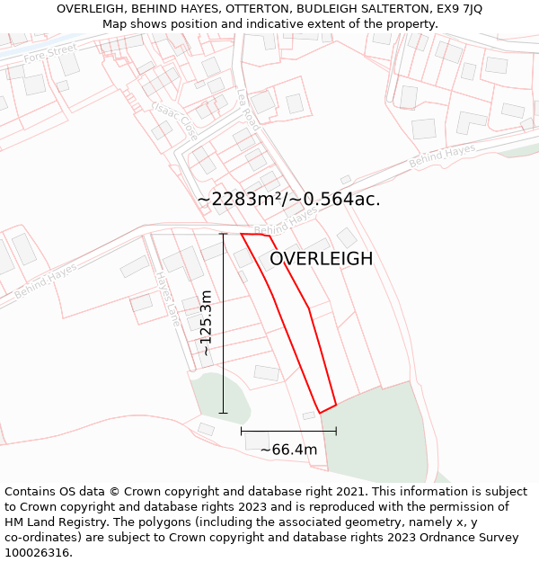 OVERLEIGH, BEHIND HAYES, OTTERTON, BUDLEIGH SALTERTON, EX9 7JQ: Plot and title map