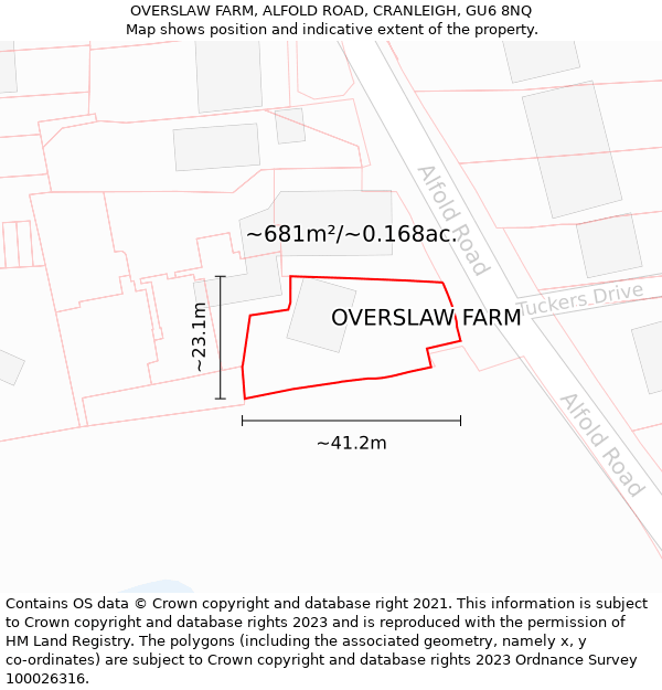 OVERSLAW FARM, ALFOLD ROAD, CRANLEIGH, GU6 8NQ: Plot and title map