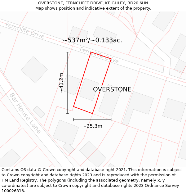 OVERSTONE, FERNCLIFFE DRIVE, KEIGHLEY, BD20 6HN: Plot and title map