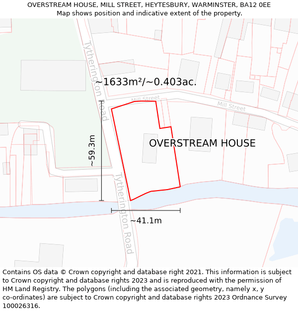 OVERSTREAM HOUSE, MILL STREET, HEYTESBURY, WARMINSTER, BA12 0EE: Plot and title map