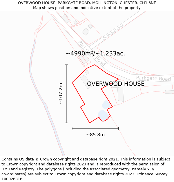 OVERWOOD HOUSE, PARKGATE ROAD, MOLLINGTON, CHESTER, CH1 6NE: Plot and title map