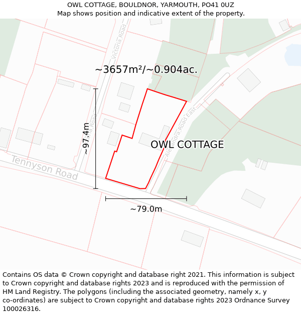 OWL COTTAGE, BOULDNOR, YARMOUTH, PO41 0UZ: Plot and title map