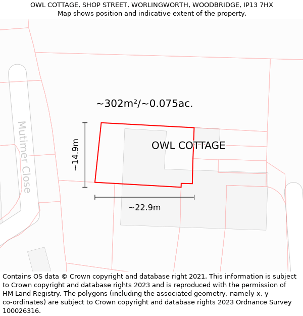 OWL COTTAGE, SHOP STREET, WORLINGWORTH, WOODBRIDGE, IP13 7HX: Plot and title map