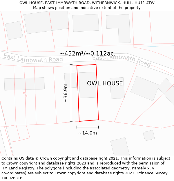 OWL HOUSE, EAST LAMBWATH ROAD, WITHERNWICK, HULL, HU11 4TW: Plot and title map