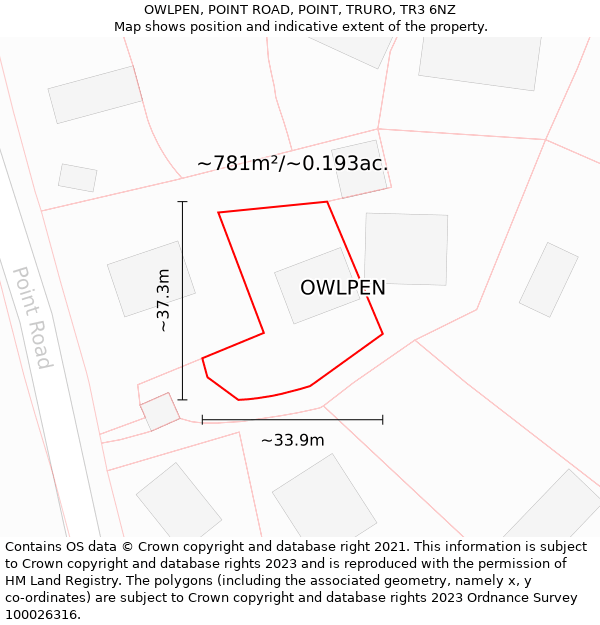 OWLPEN, POINT ROAD, POINT, TRURO, TR3 6NZ: Plot and title map