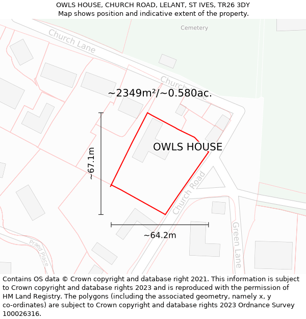 OWLS HOUSE, CHURCH ROAD, LELANT, ST IVES, TR26 3DY: Plot and title map