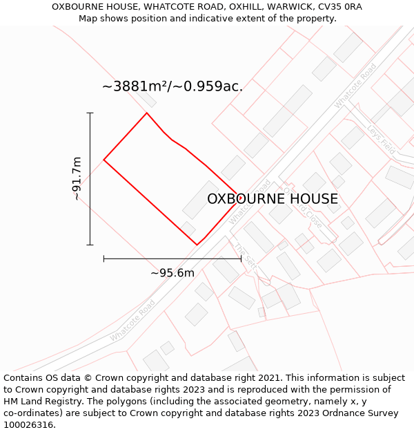 OXBOURNE HOUSE, WHATCOTE ROAD, OXHILL, WARWICK, CV35 0RA: Plot and title map