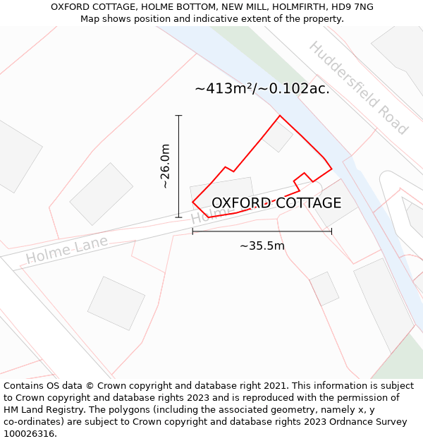 OXFORD COTTAGE, HOLME BOTTOM, NEW MILL, HOLMFIRTH, HD9 7NG: Plot and title map